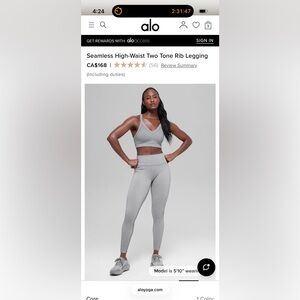 ALO Yoga Seamless High-Waist Two Tone Rib Bra & Legging Set Small New with tags